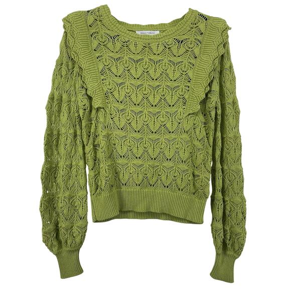 Single Thread Size S Pullover Crewneck Sweater Peasant Ruffle Coquette Green - Picture 1 of 7